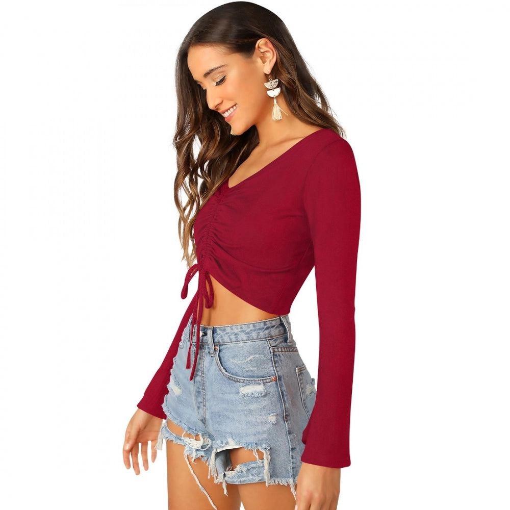 Generic Women's 95% Polyester 5% Spandex Western Wear Tops (Maroon)