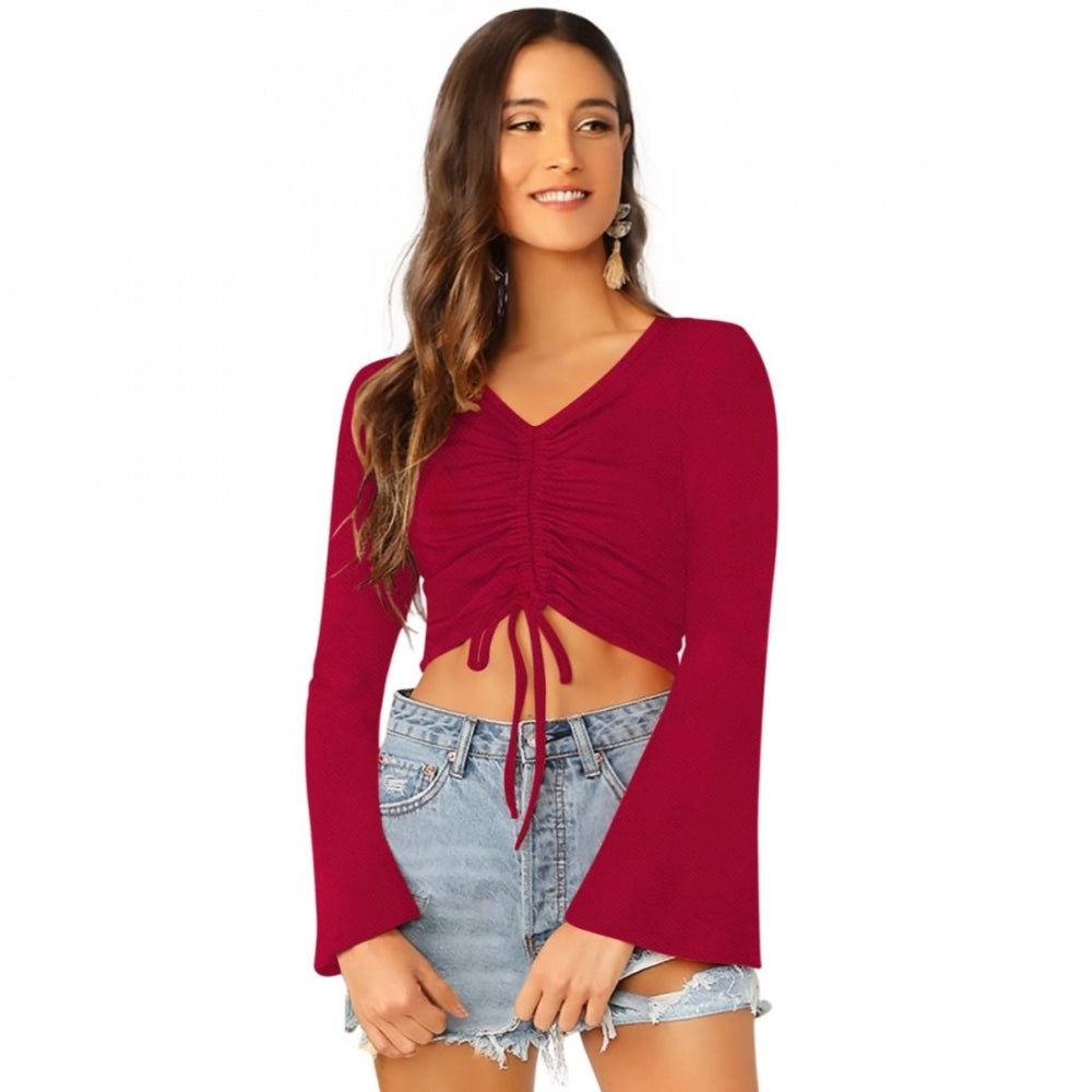 Generic Women's 95% Polyester 5% Spandex Western Wear Tops (Maroon)