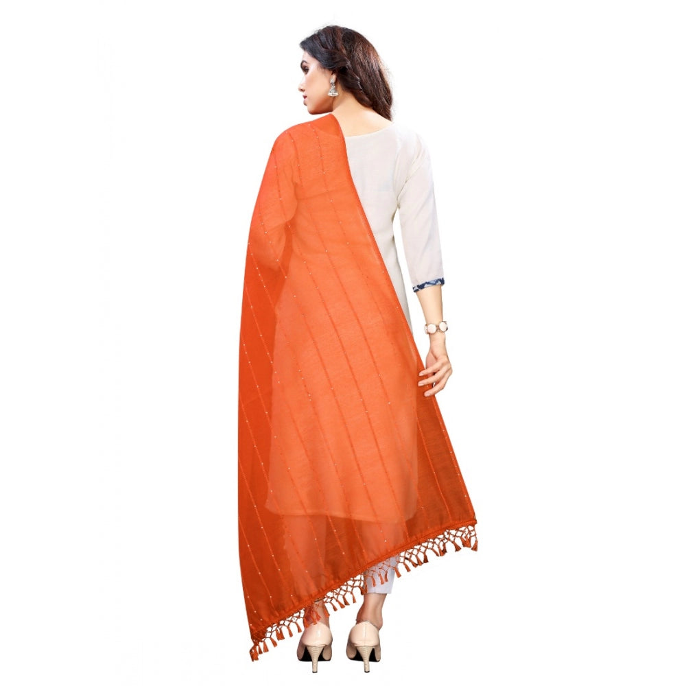 Generic Women's Cotton Silk Strips Printed Dupatta (Orange, Length:2-2.4 mtr)