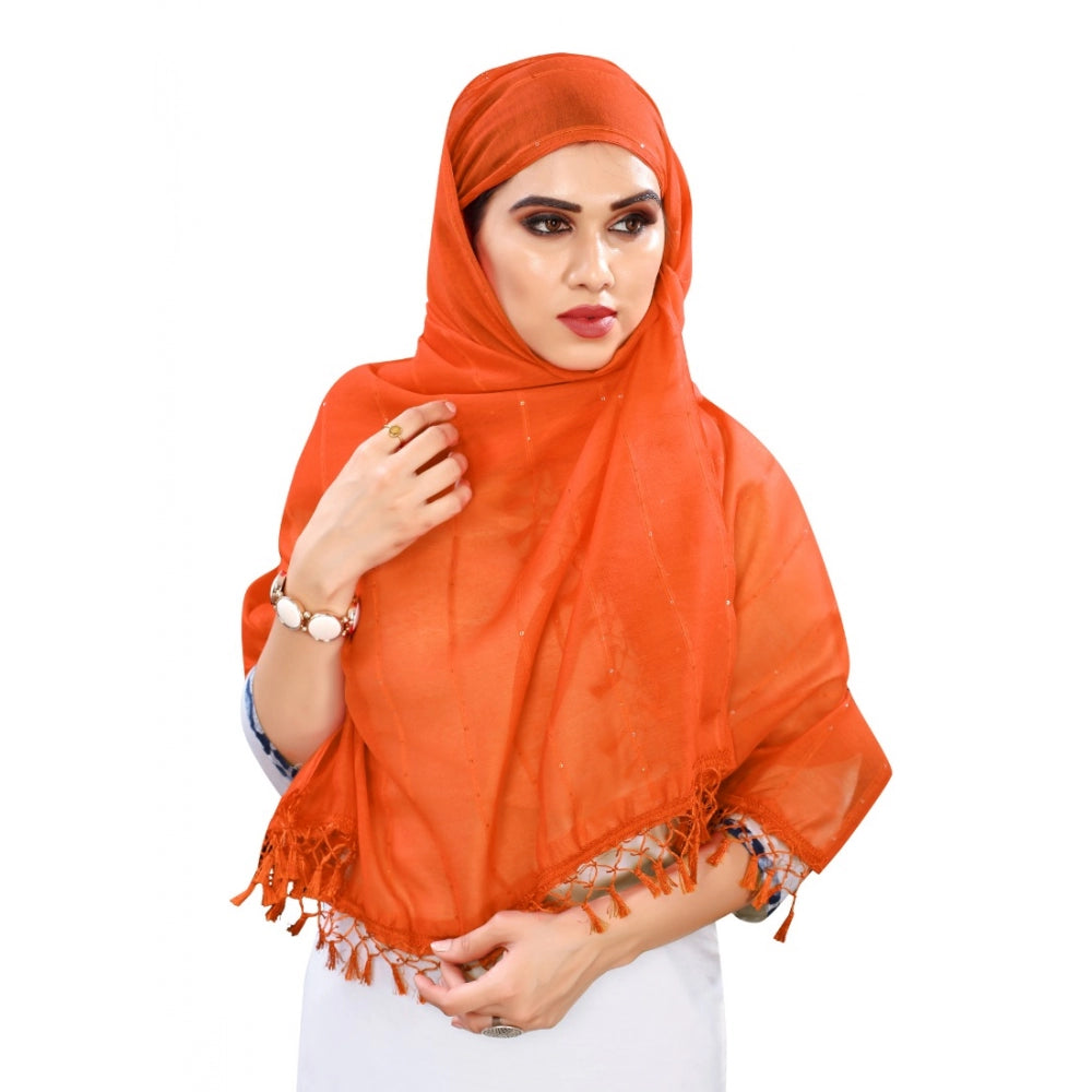 Generic Women's Cotton Silk Strips Printed Dupatta (Orange, Length:2-2.4 mtr)