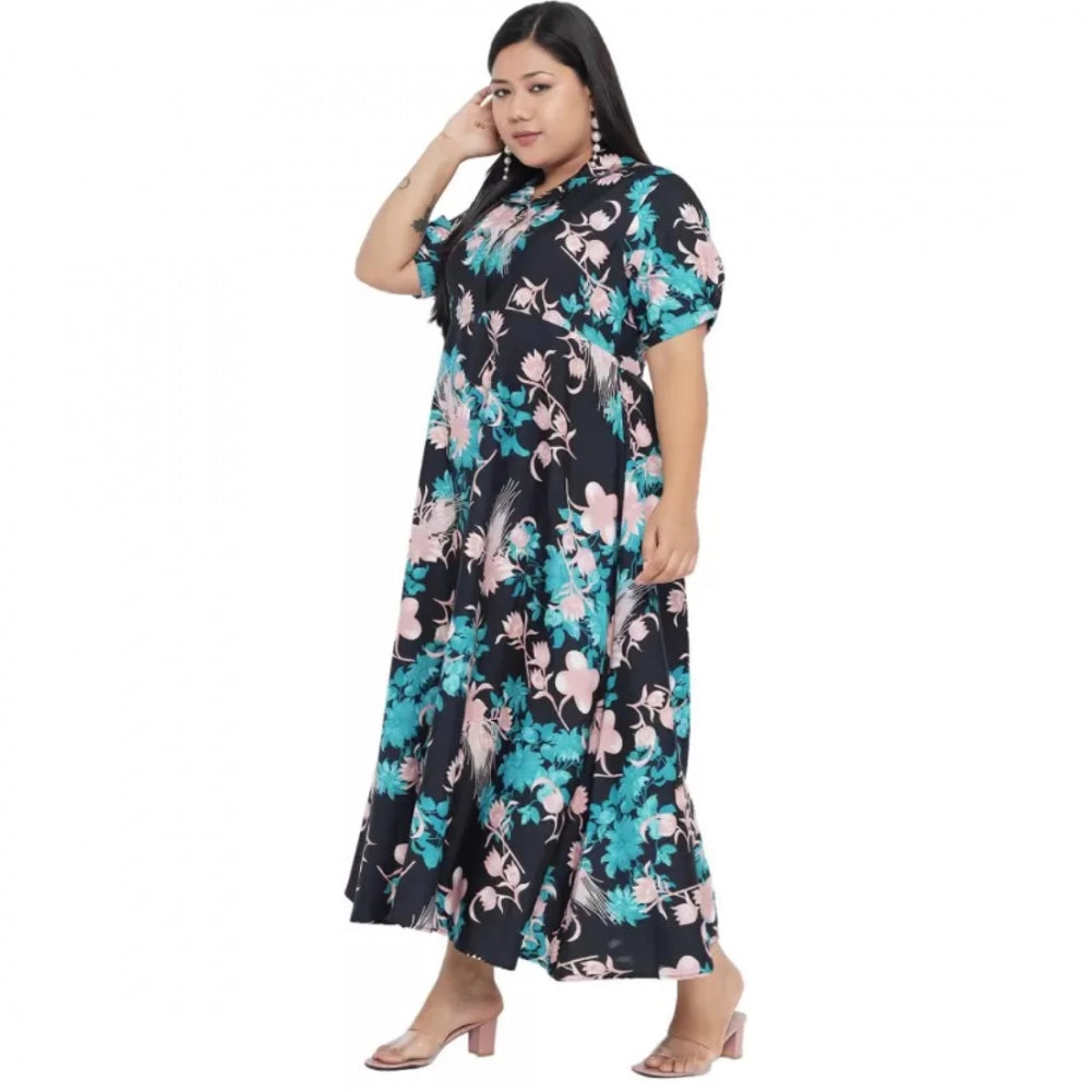 Generic Women's Fit And Flare Green Dress (Color:Multicolor, Material:Polyester)