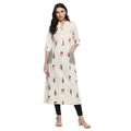 Generic Women's Khadi Printed A Line Kurti (Off White, Khadi)
