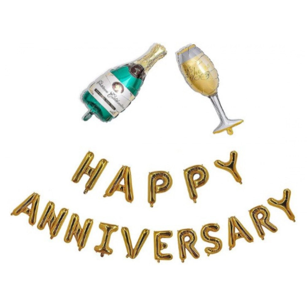 Generic Happy Anniversary Alphabet Foil Balloon Combo With Bottle And Cheersglass Balloons (Multicolor)