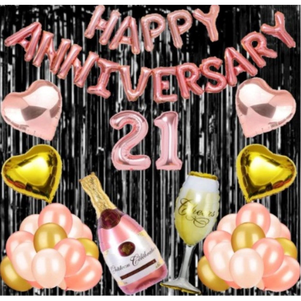 Generic 21St Anniversary Rose Gold Foil Balloons With Happy Decoration Items Set (Rose Gold)