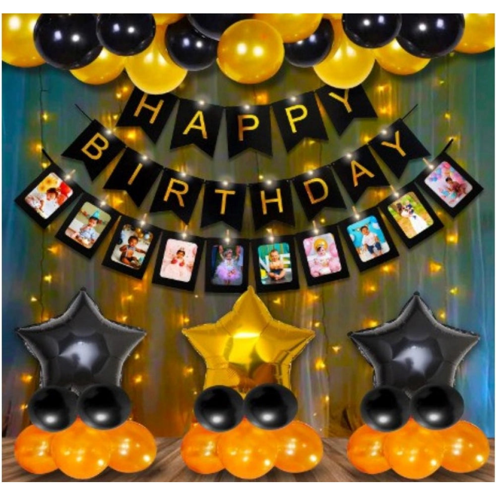 Generic Happy Birthday Decoration Combo Of Foil Curtain, Banner And Balloons (Multicolor)