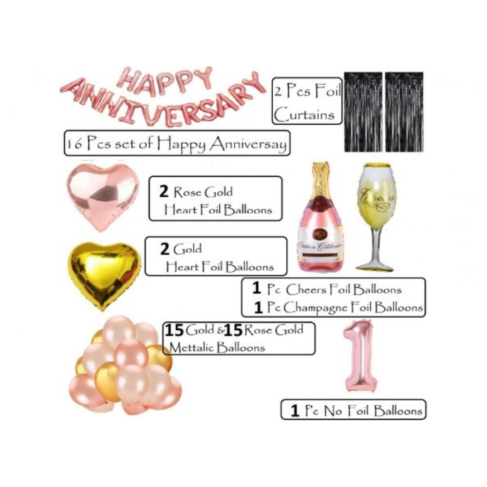 Generic 1St Anniversary Rose Gold Foil Balloons With Happy Decoration Items Set (Multicolor)