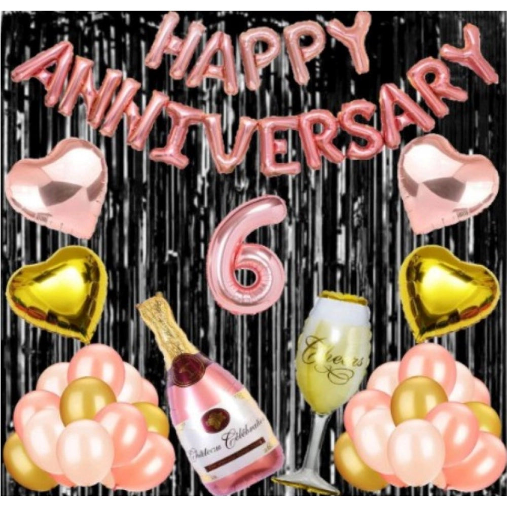 Generic 6Th Anniversary Rose Gold Foil Balloons With Happy Decoration Items Set (Rose Gold)