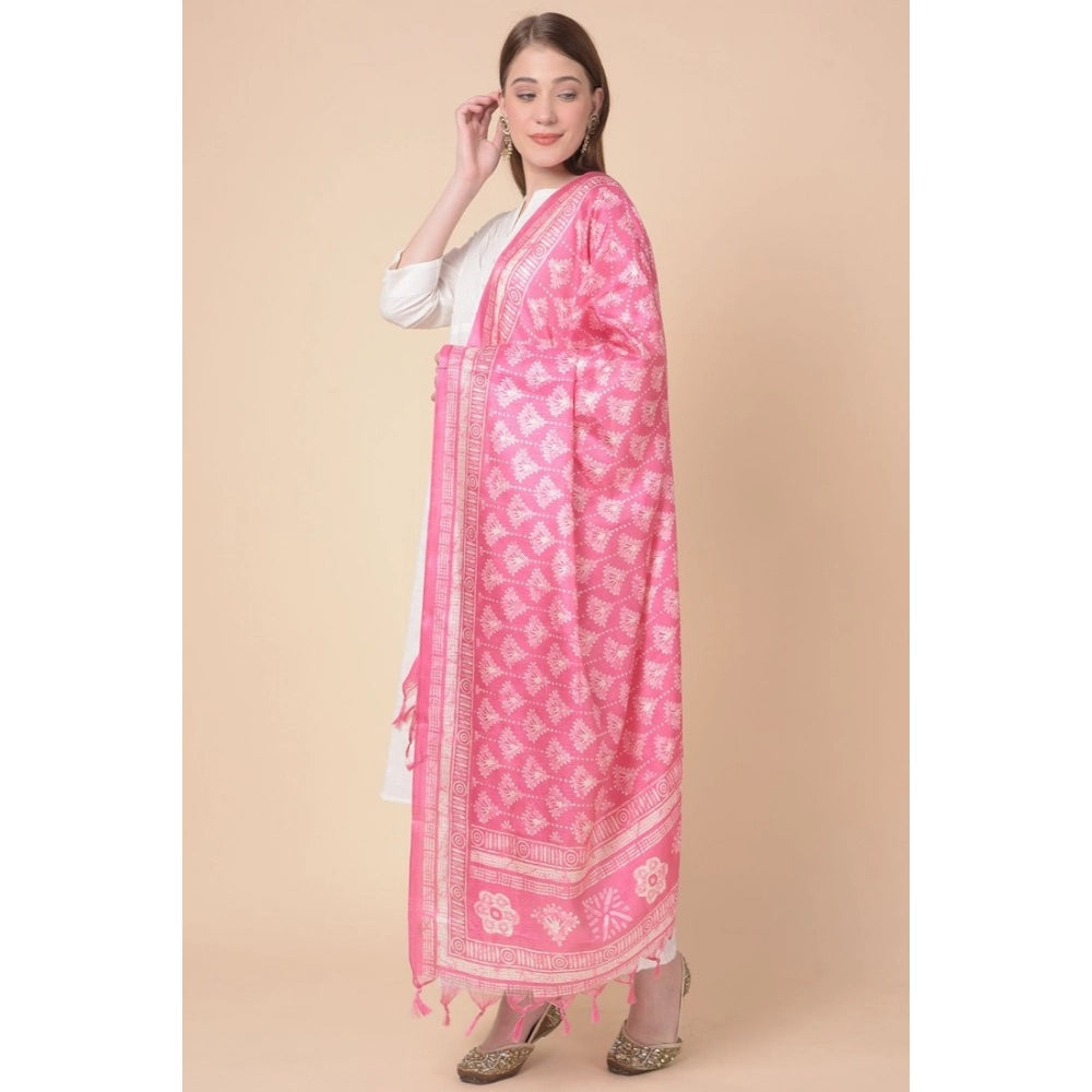 Generic Women's Art Silk Printed Dupatta (Pink, Length: 2.25 to 2.50 Mtr)