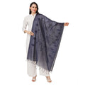 Generic Women's Cotton Embroidered Dupatta (Dark Blue, Length: 2.25 to 2.50 Mtr)