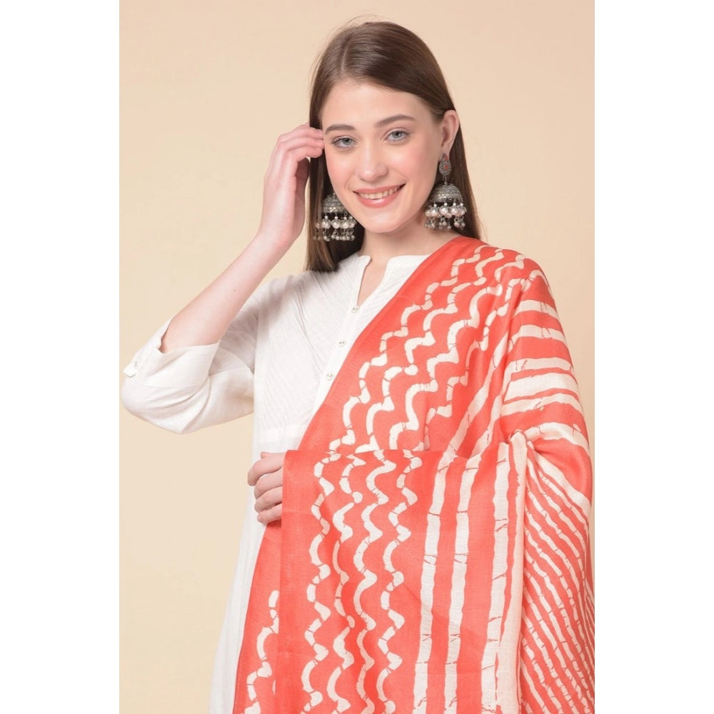 Generic Women's Art Silk Printed Dupatta (Orange, Length: 2.25 to 2.50 Mtr)