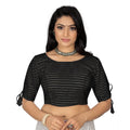 Generic Women's Cotton Thread Work Readymade Blouse (Black, Size: Free Size)