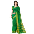 Generic Women's Cotton Silk Striped Saree With Unstitched Blouse 5.5Mtr (Green)
