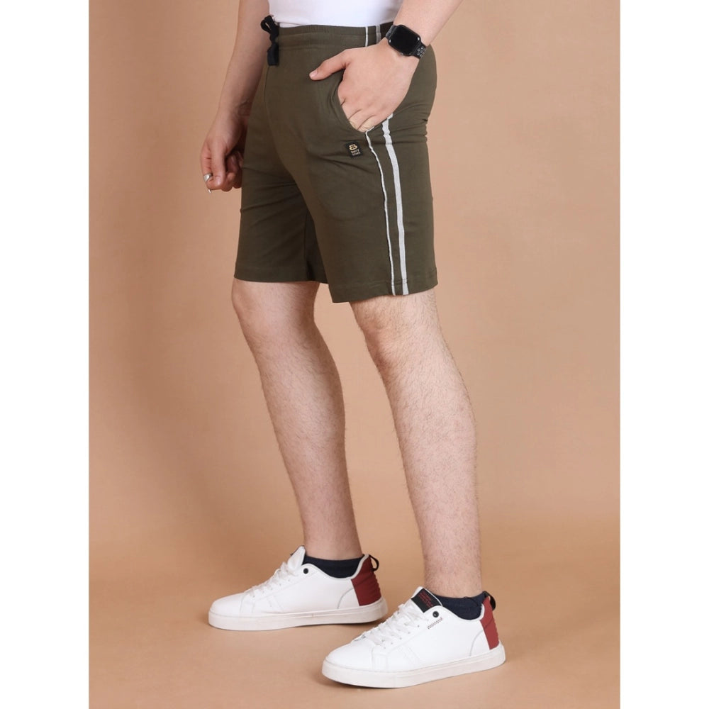 Generic Men's Casual Cotton Striped Above knee Shorts (Olive)