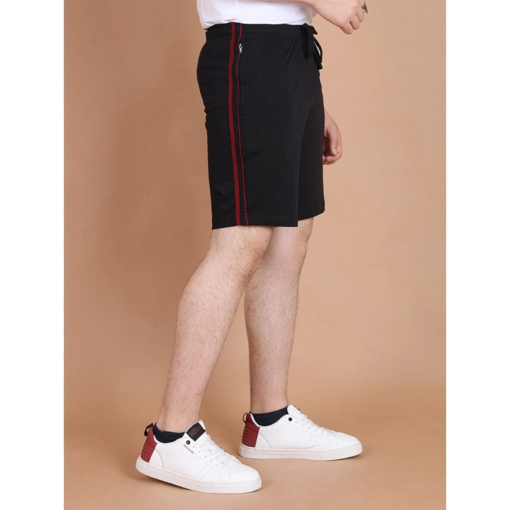 Generic Men's Casual Cotton Striped Above knee Shorts (Black)