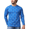 Generic Men's Casual Cotton Printed Round Neck Full Sleeve T-Shirt (Blue)
