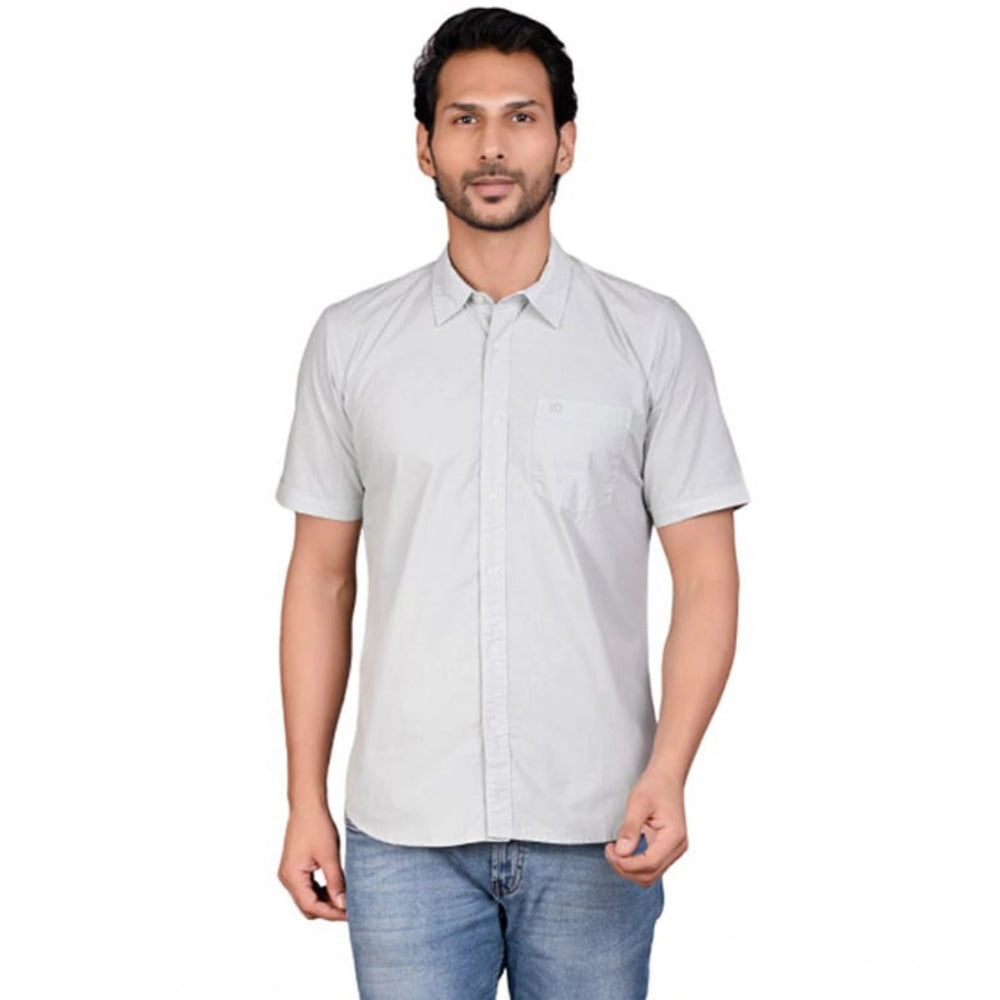 Generic Men's Casual Cotton Half Sleeve Solid Shirt (Grey)