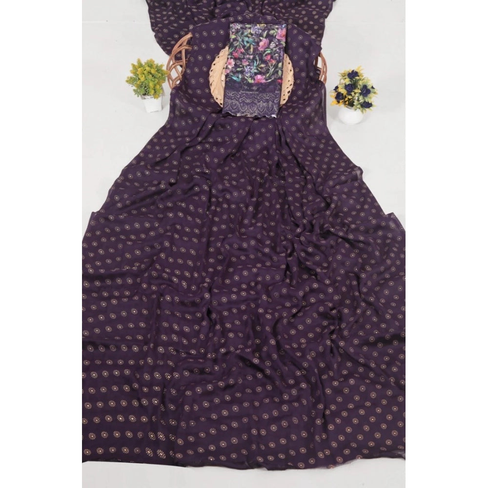 Generic Women's Printed Brasso Saree With Unstitched Blouse (Magenta, 5-6 Mtrs)