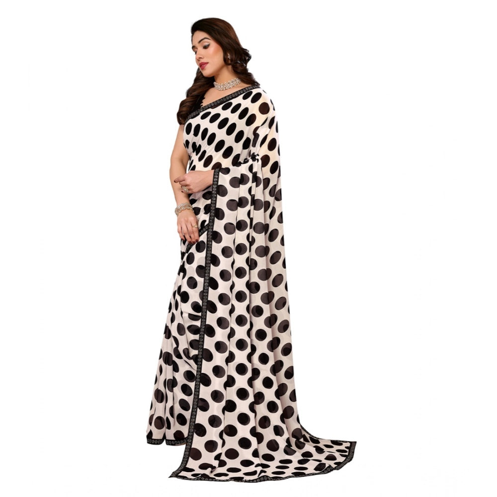 Generic Women's Georgette Printed Saree With Unstitched Blouse 5.5Mtr (Black)