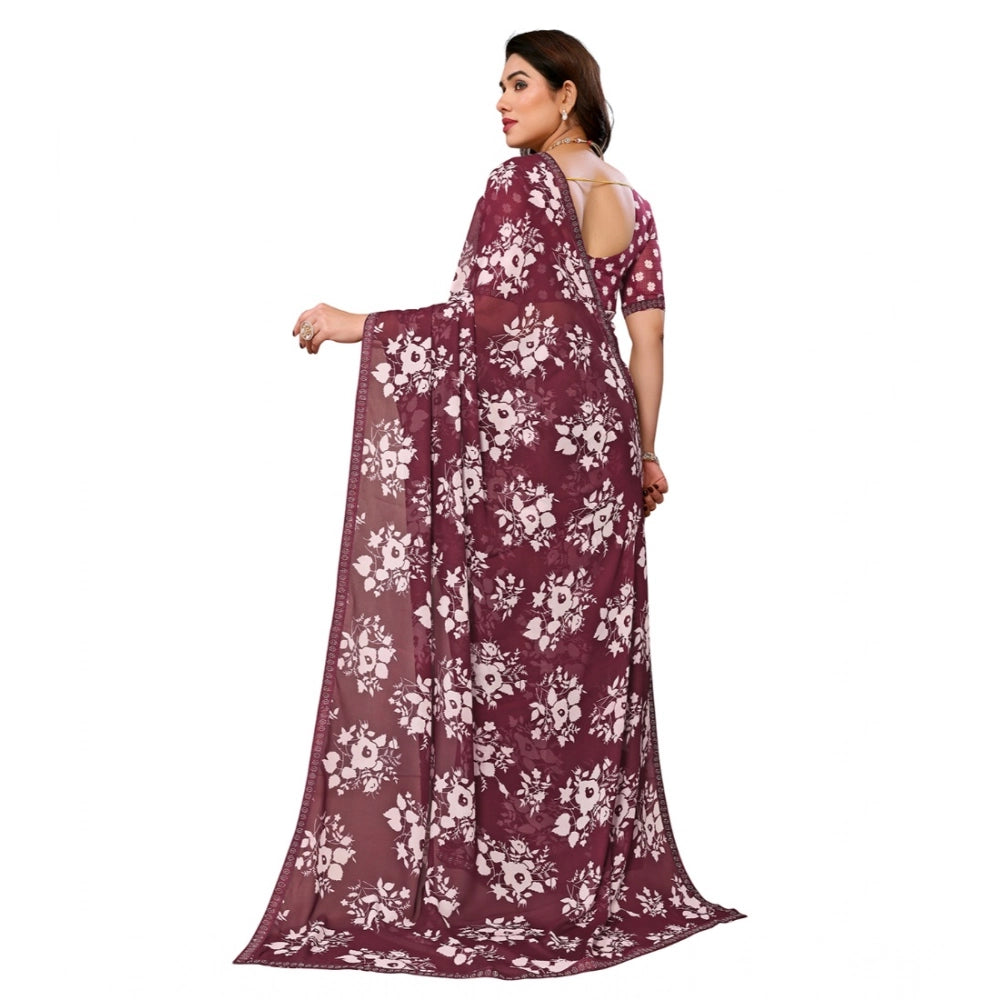 Generic Women's Georgette Printed Saree With Unstitched Blouse 5.5Mtr (Brown)