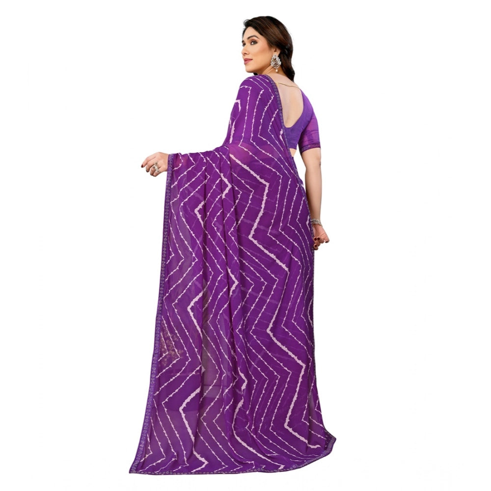 Generic Women's Georgette Printed Saree With Unstitched Blouse 5.5Mtr (Purple)