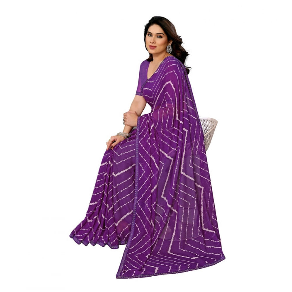 Generic Women's Georgette Printed Saree With Unstitched Blouse 5.5Mtr (Purple)