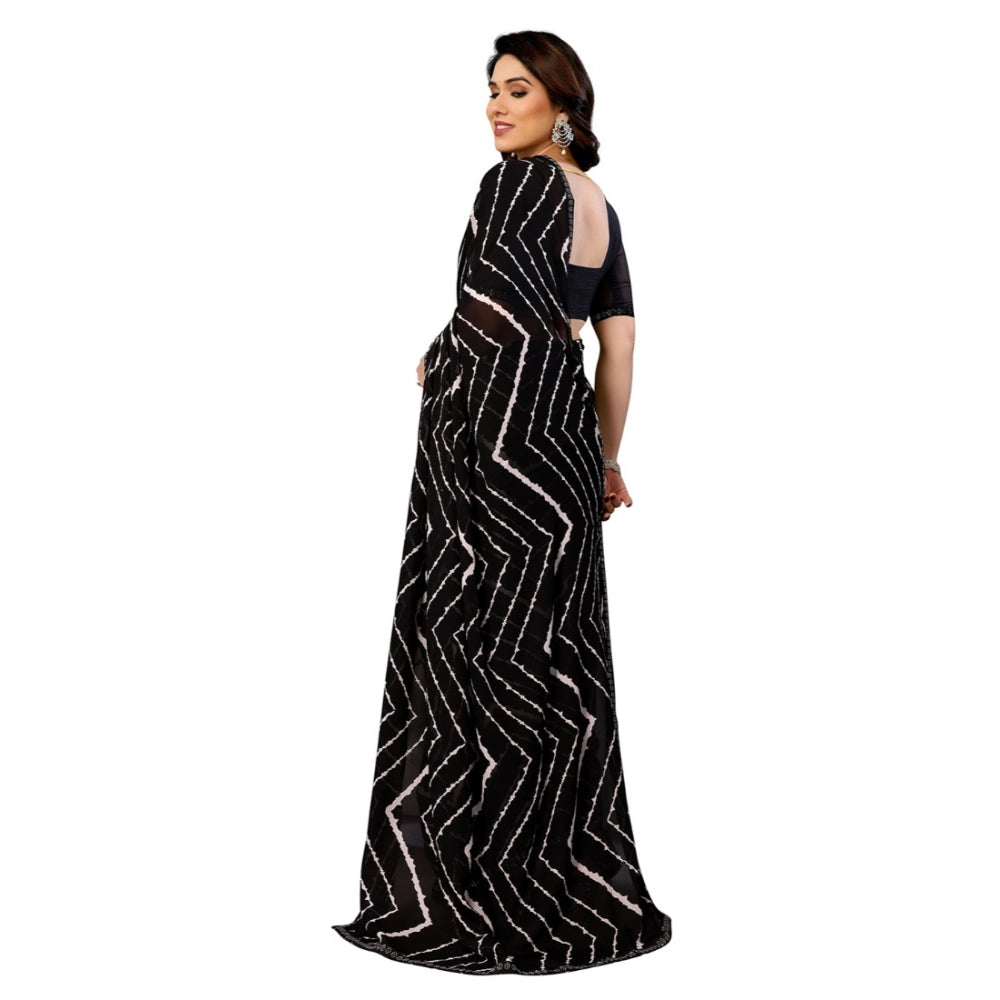 Generic Women's Georgette Printed Saree With Unstitched Blouse 5.5Mtr (Black)