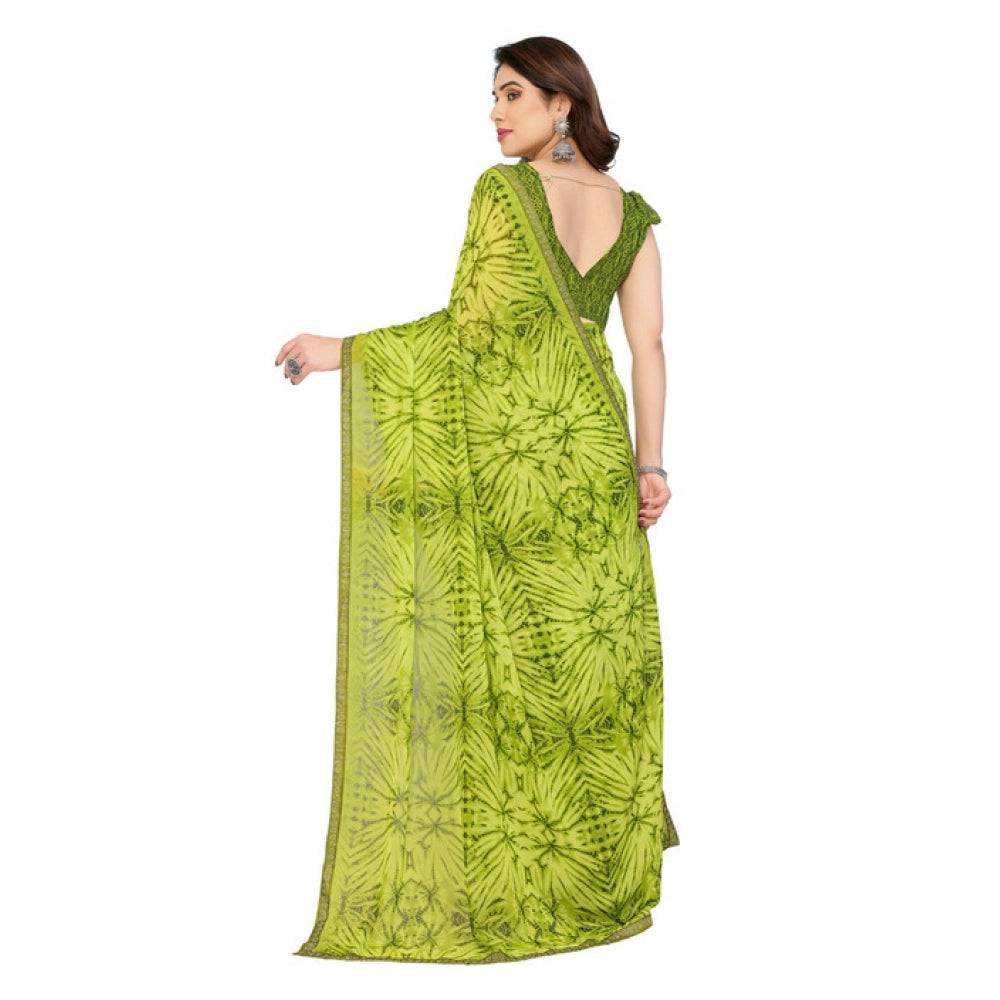 Generic Women's Georgette Printed Saree With Unstitched Blouse 5.5Mtr (Mehendi Green)