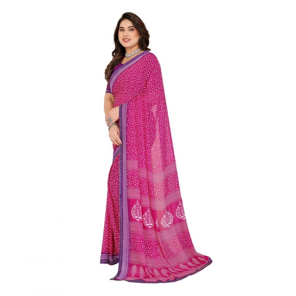 Generic Women's Georgette Printed Saree With Unstitched Blouse 5.5Mtr (Red)