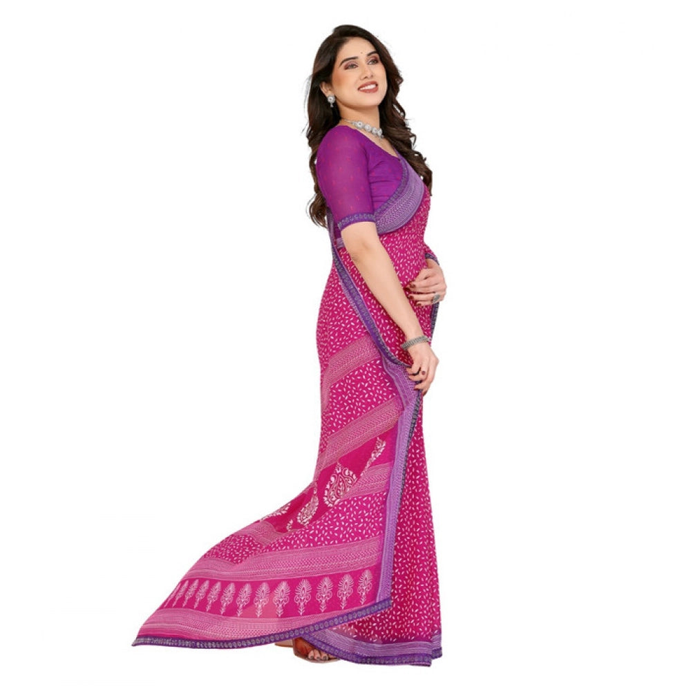 Generic Women's Georgette Printed Saree With Unstitched Blouse 5.5Mtr (Red)