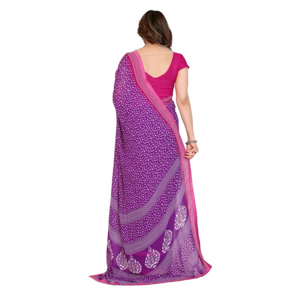 Generic Women's Georgette Printed Saree With Unstitched Blouse 5.5Mtr (Purple)