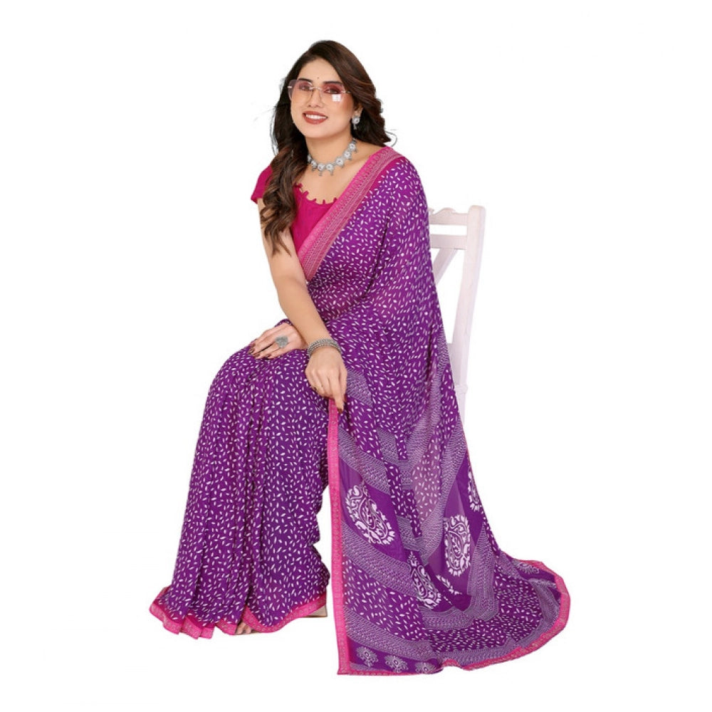 Generic Women's Georgette Printed Saree With Unstitched Blouse 5.5Mtr (Purple)