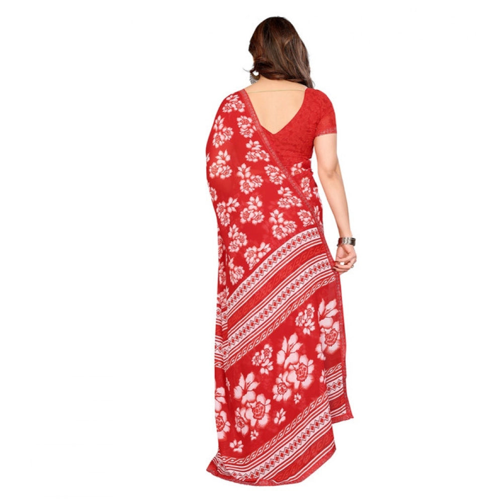 Generic Women's Georgette Printed Saree With Unstitched Blouse 5.5Mtr (Red)
