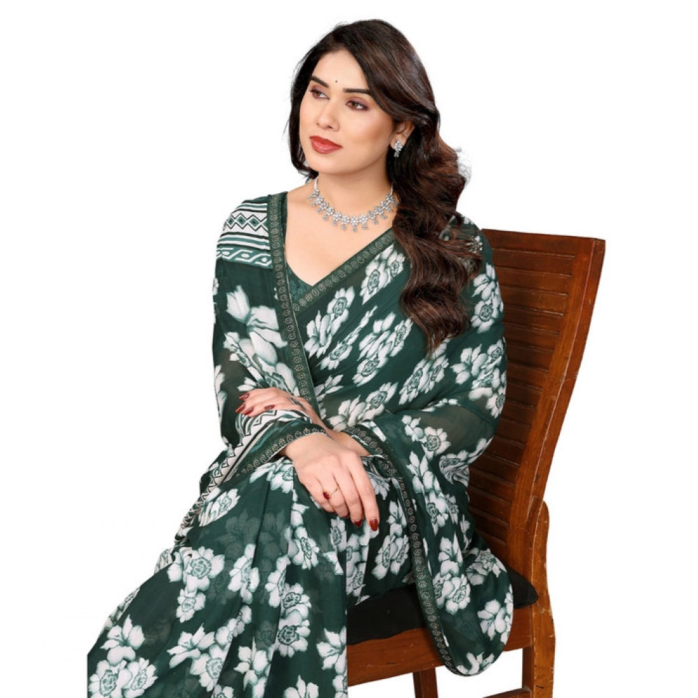 Generic Women's Georgette Printed Saree With Unstitched Blouse 5.5Mtr (Green)