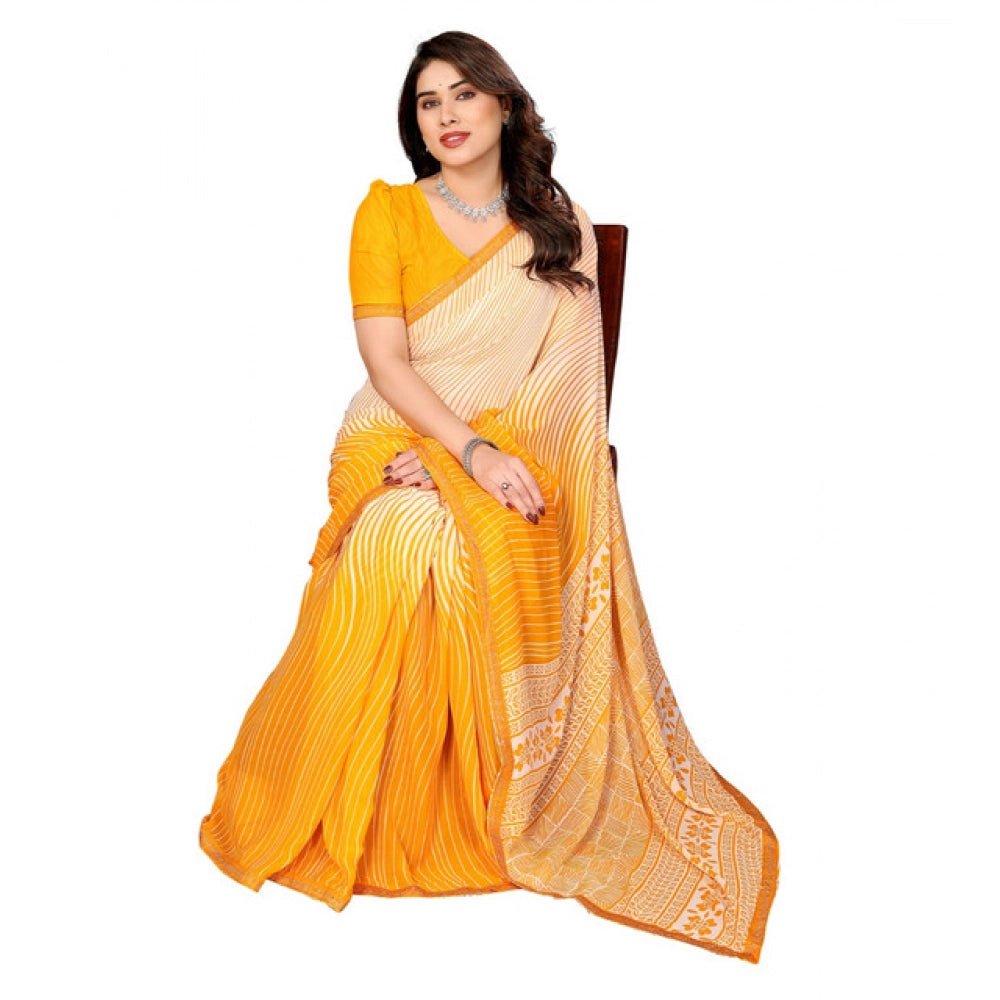 Generic Women's Georgette Printed Saree With Unstitched Blouse 5.5Mtr (Yellow)