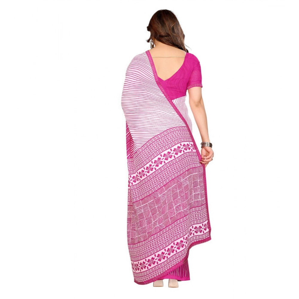 Generic Women's Georgette Printed Saree With Unstitched Blouse 5.5Mtr (Pink)