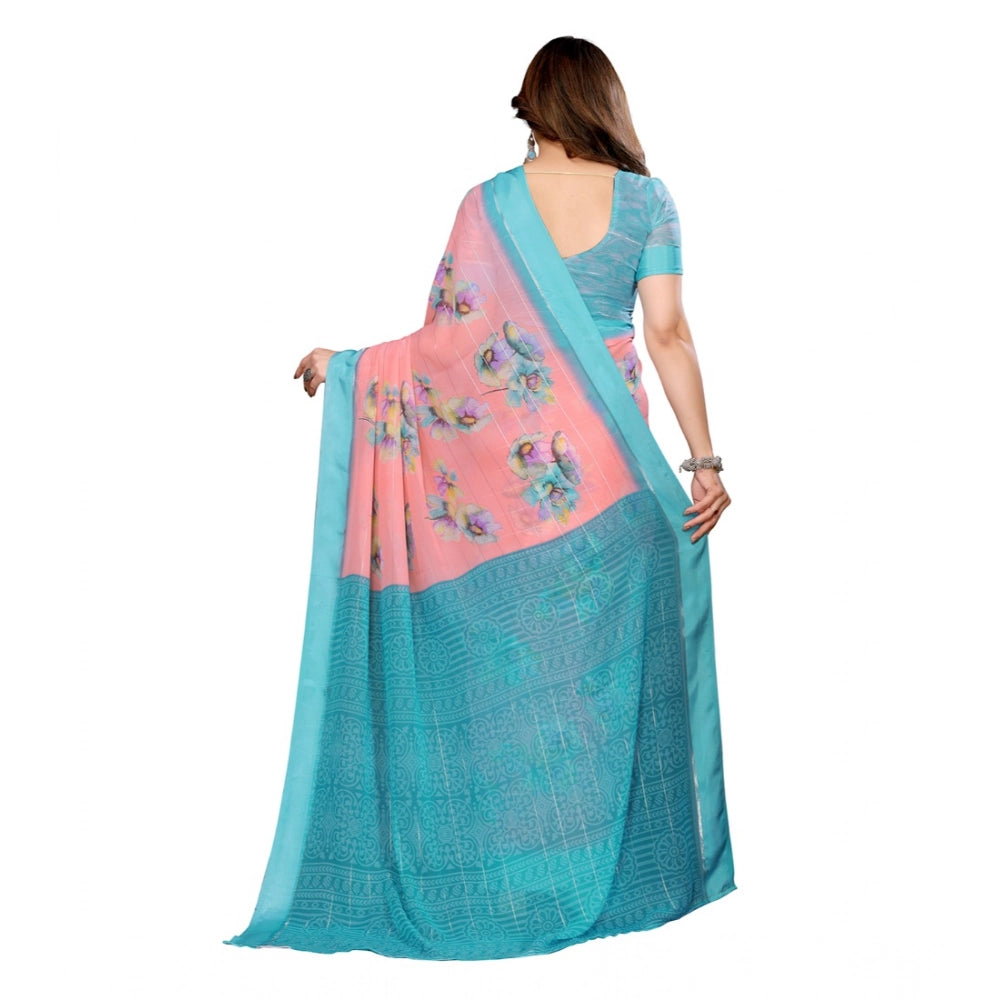 Generic Women's Georgette Printed Saree With Unstitched Blouse 5.5Mtr (Pink)