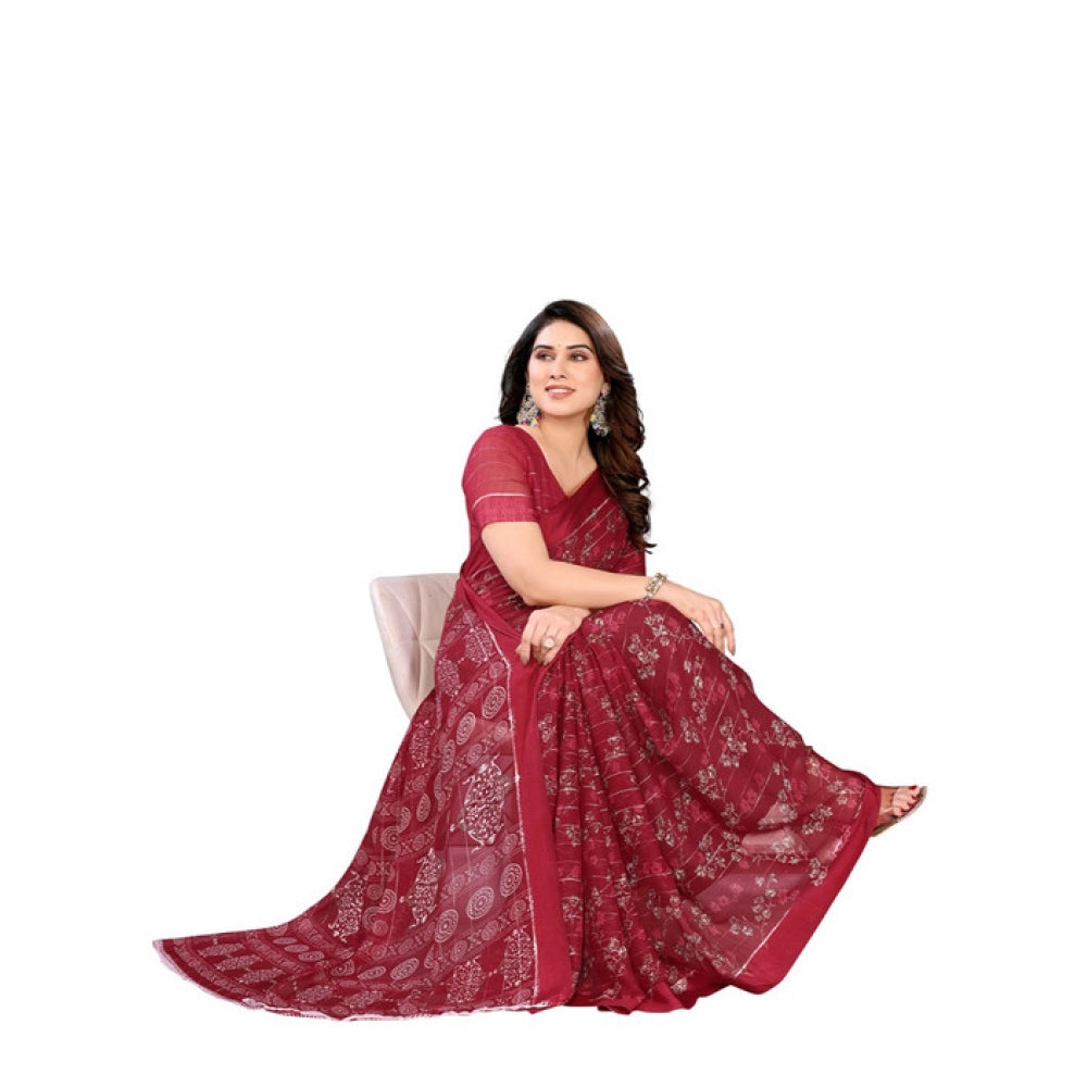 Generic Women's Georgette Printed Saree With Unstitched Blouse 5.5Mtr (Red)
