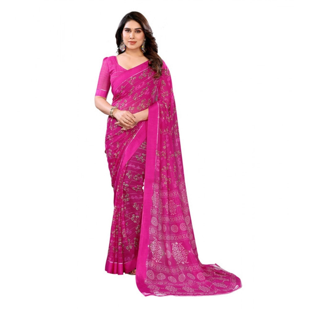 Generic Women's Georgette Printed Saree With Unstitched Blouse 5.5Mtr (Pink)