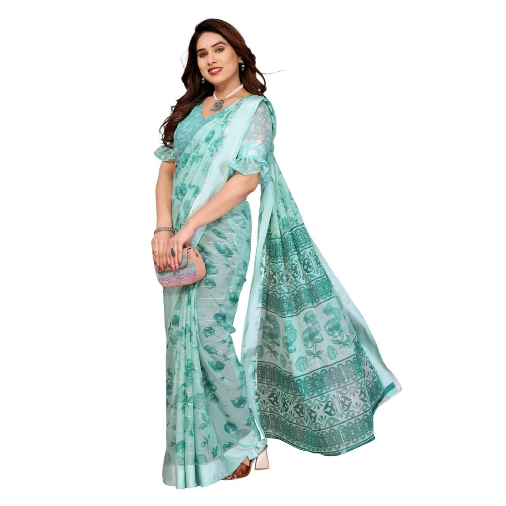 Generic Women's Georgette Printed Saree With Unstitched Blouse 5.5Mtr (Green)