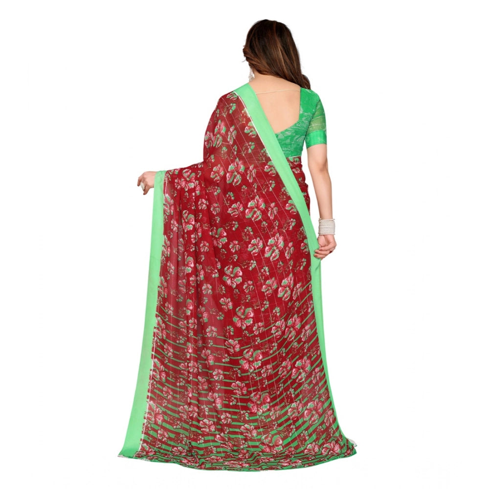 Generic Women's Georgette Printed Saree With Unstitched Blouse 5.5Mtr (Red)