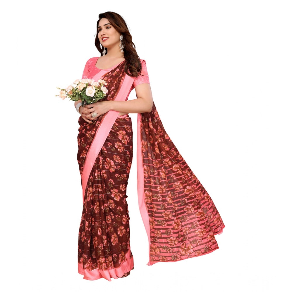 Generic Women's Georgette Printed Saree With Unstitched Blouse 5.5Mtr (Maroon)