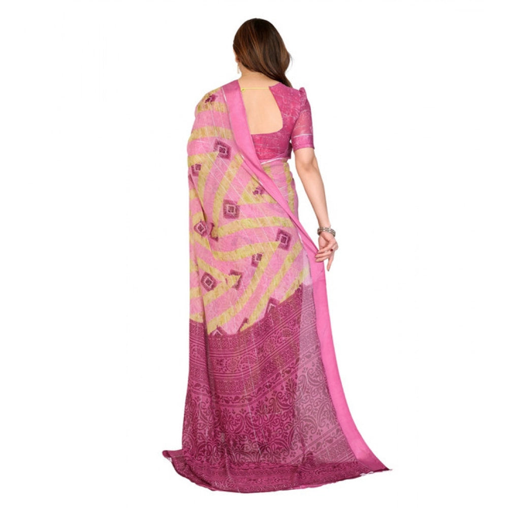 Generic Women's Georgette Printed Saree With Unstitched Blouse 5.5Mtr (Pink)