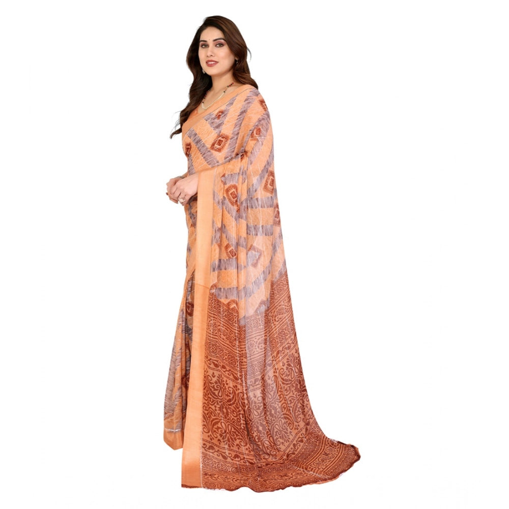 Generic Women's Georgette Printed Saree With Unstitched Blouse 5.5Mtr (Orange)