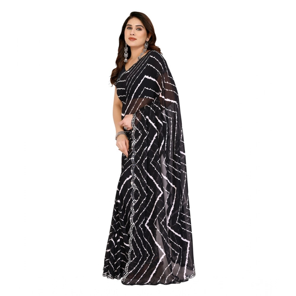 Generic Women's Georgette Printed Saree With Unstitched Blouse 5.5Mtr (Black)