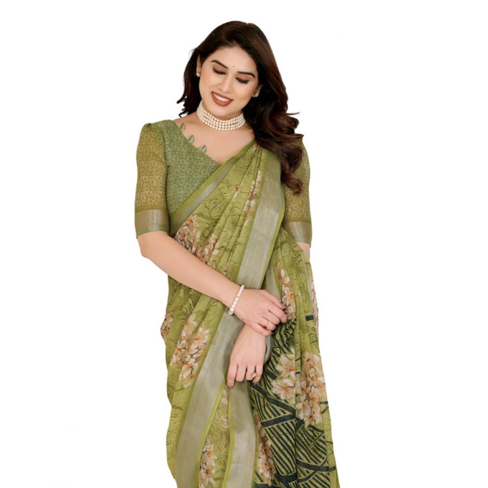 Generic Women's Georgette Printed Saree With Unstitched Blouse 5.5Mtr (Green)