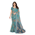 Generic Women's Georgette Printed Saree With Unstitched Blouse 5.5Mtr (Turquoise Green)