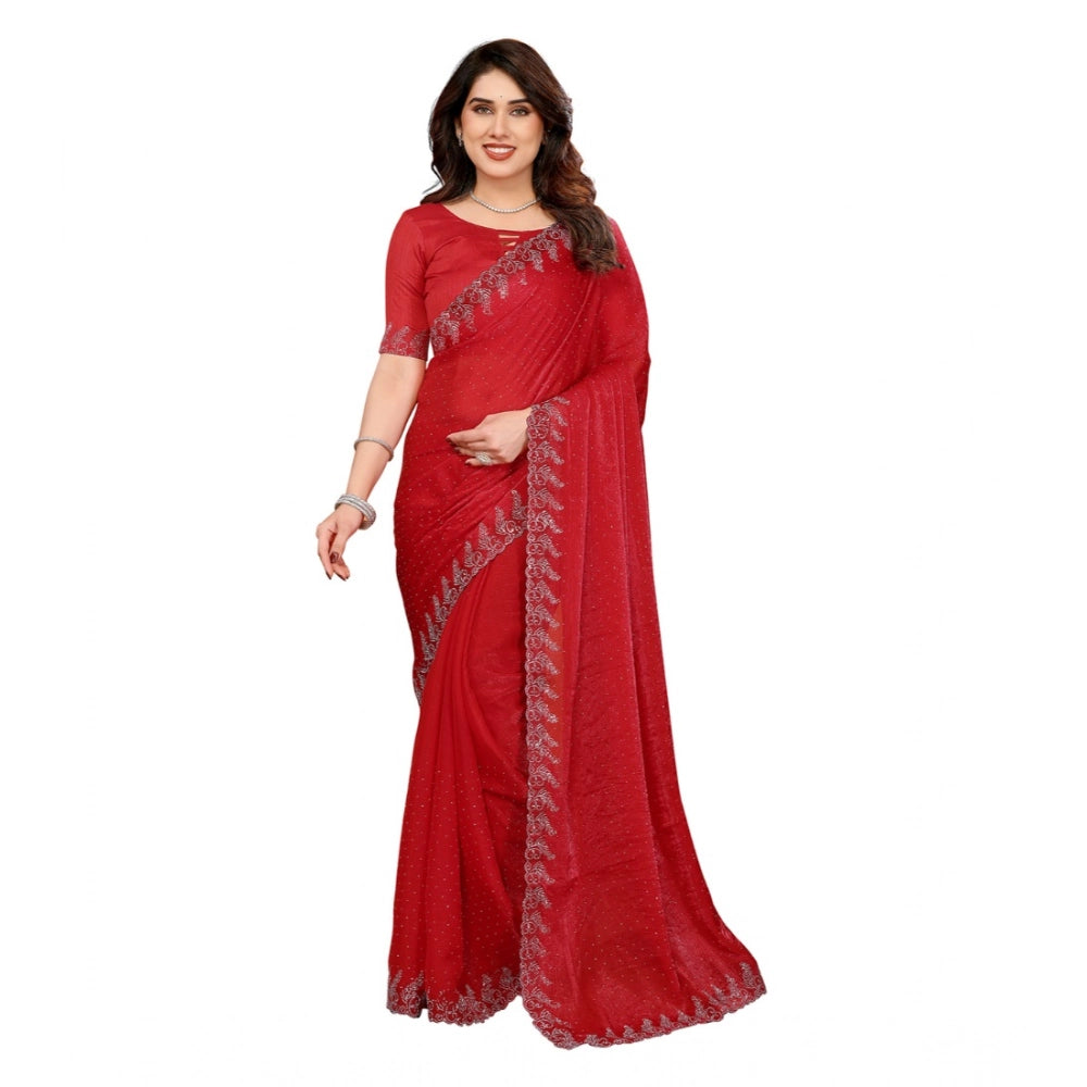 Generic Women's Georgette Printed Saree With Unstitched Blouse 5.5Mtr (Red)