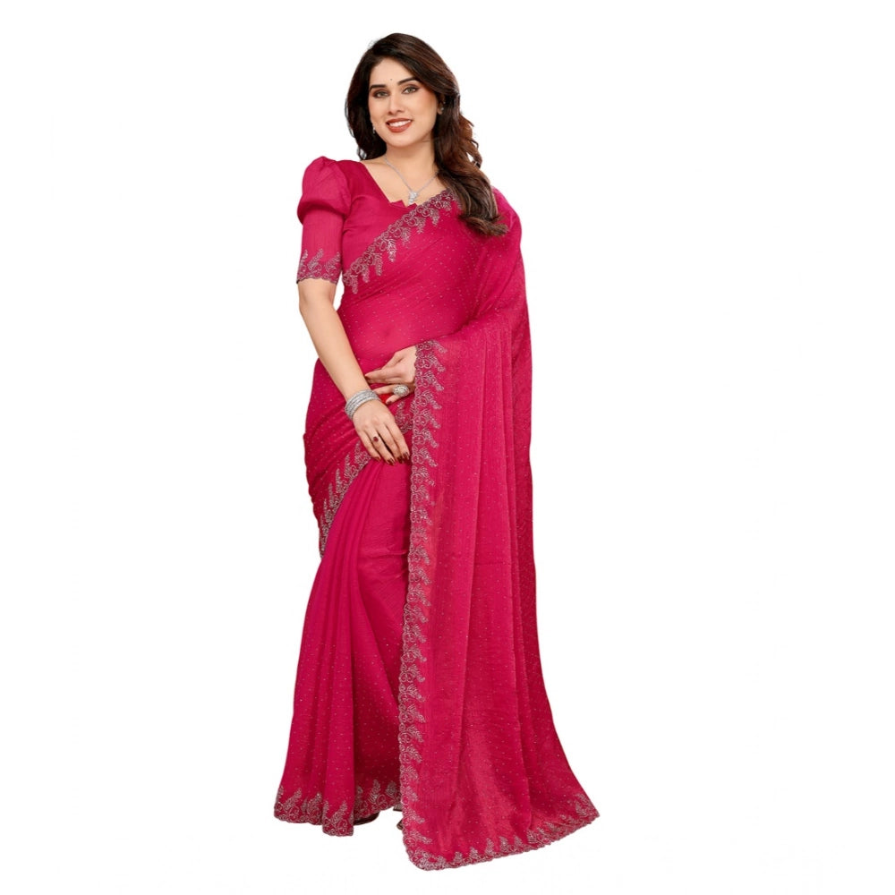 Generic Women's Georgette Printed Saree With Unstitched Blouse 5.5Mtr (Pink)