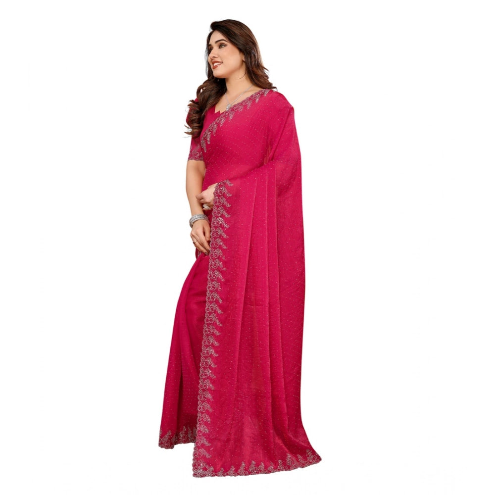 Generic Women's Georgette Printed Saree With Unstitched Blouse 5.5Mtr (Pink)