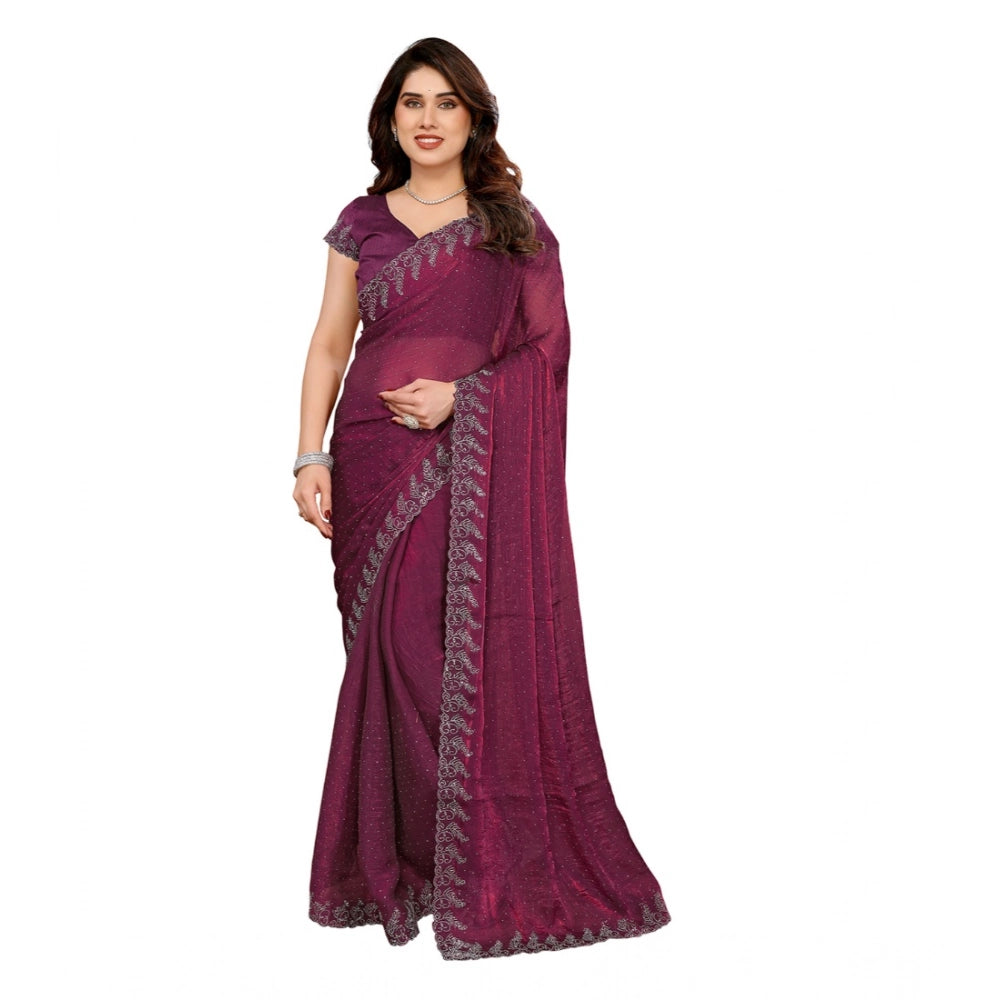 Generic Women's Georgette Printed Saree With Unstitched Blouse 5.5Mtr (Purple)